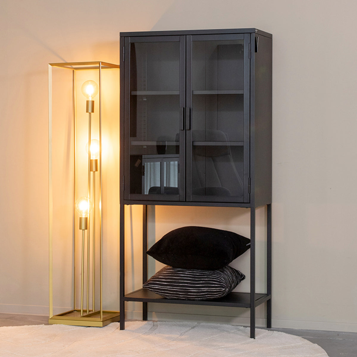 LABEL51 Vitrinekast Level - Zwart - Metaal - 70x35x150 cm