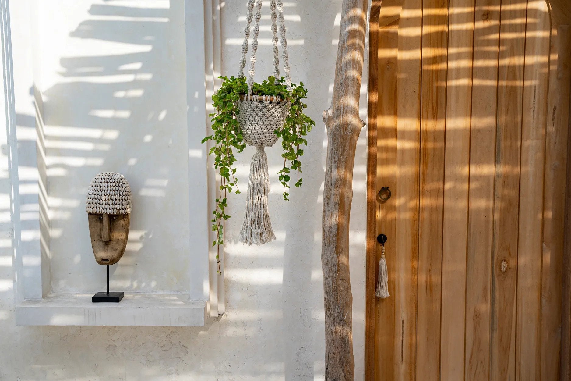 BB - Plantenhouder Twisted Macramé - Natuurlook Wit -S