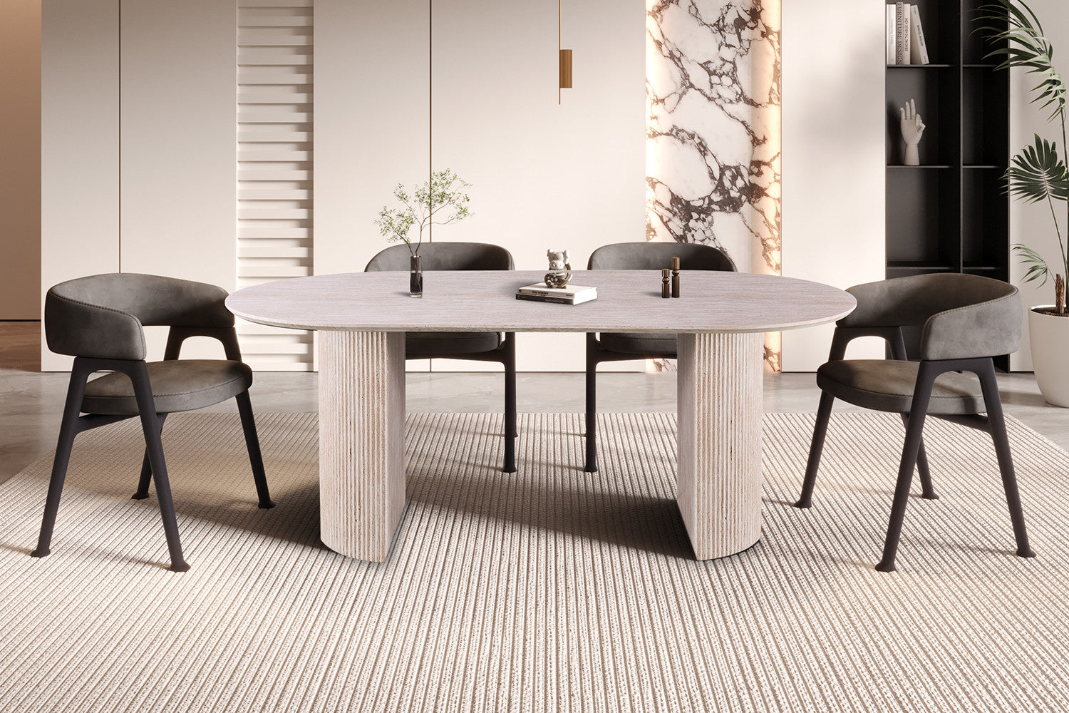 Rousseau - Tafel Lagos 200 cm Ovaal Decor Travertin Beige - 76x200x110 cm