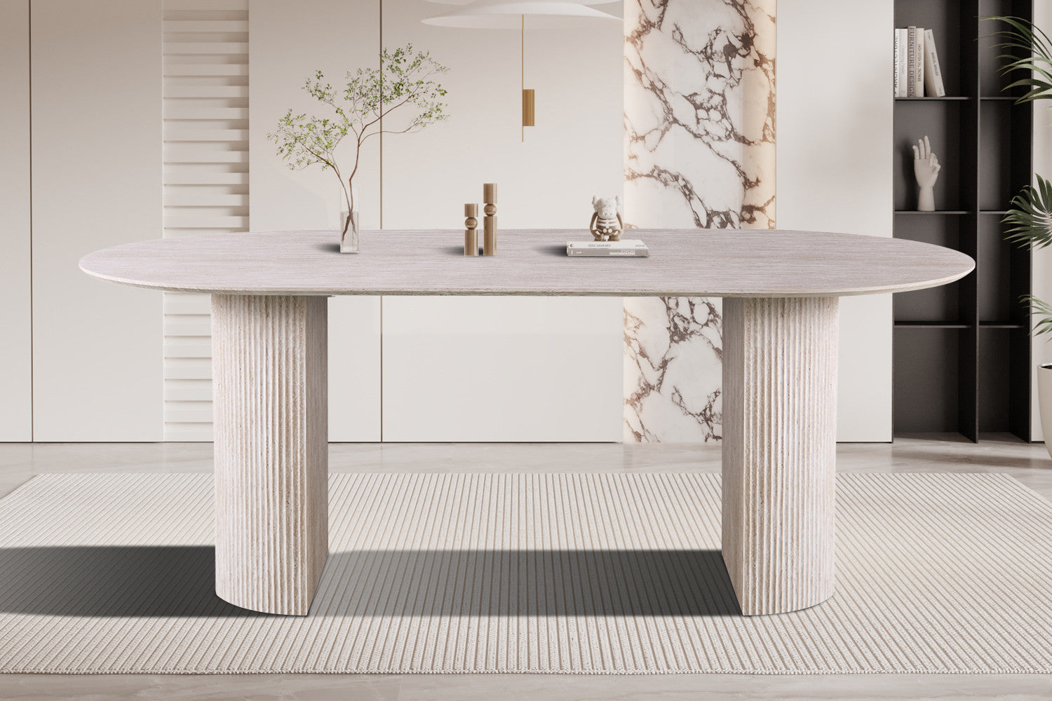 Rousseau - Tafel Lagos 200 cm Ovaal Decor Travertin Beige - 76x200x110 cm