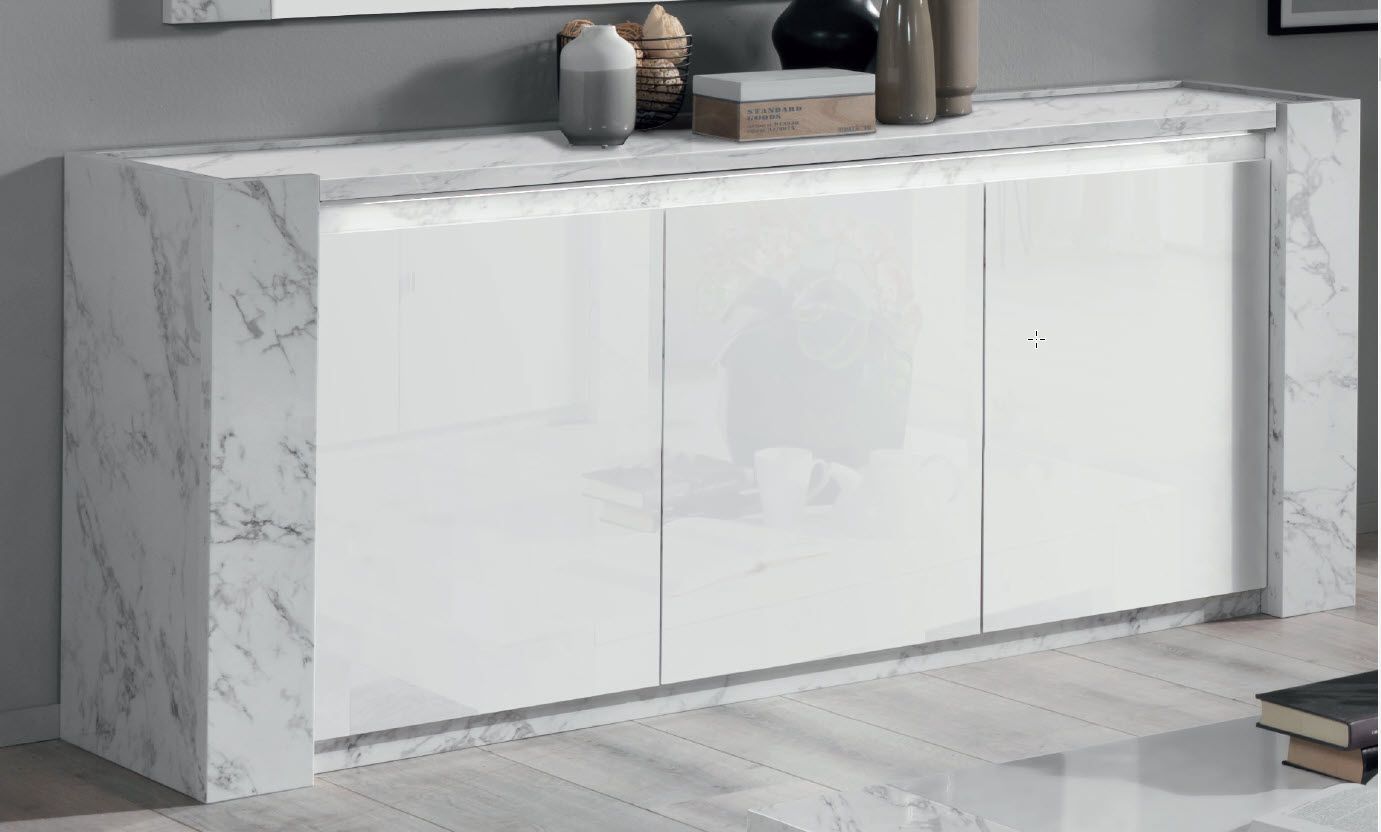 Image of Dressoir Vittoria - Wit/Zwart/Marmer look - Twee kleuren - 195x85x50cm. De aderen met marmereffect, hun natuurlijke glans en de unieke stijl van het gamma VITTORIA breng...