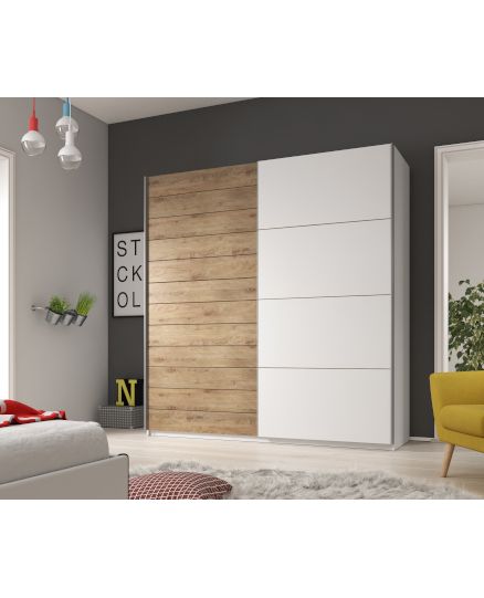 HM - Kleerkast Galaxy- 2 Schuifdeuren - Eik/Wit - 220x210x61cm