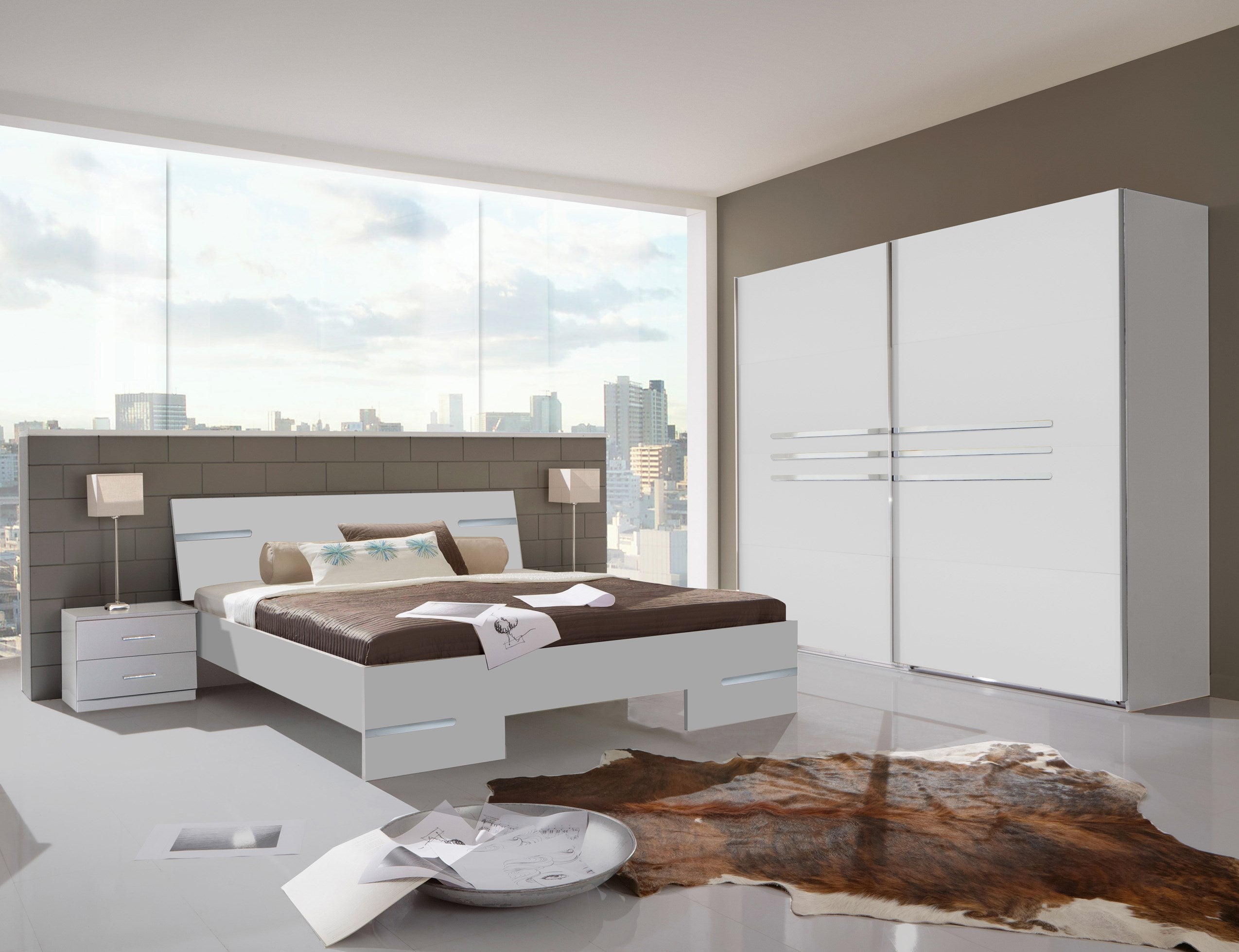 Wimex - Slaapkamer (4-delig set) Anna - 782342 - Wit/Chrome - 518x208x200cm