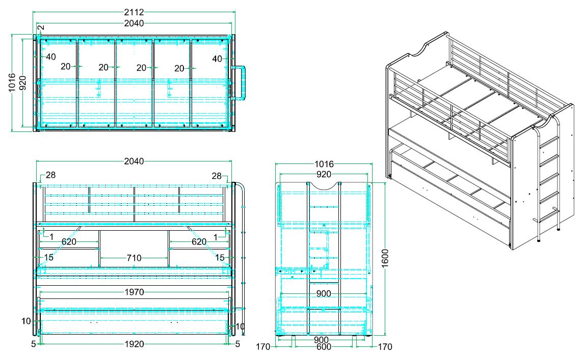 Vipack - Stapelbed Bonny - BONHS8014 - Wit - 101,5x161x221,5cm