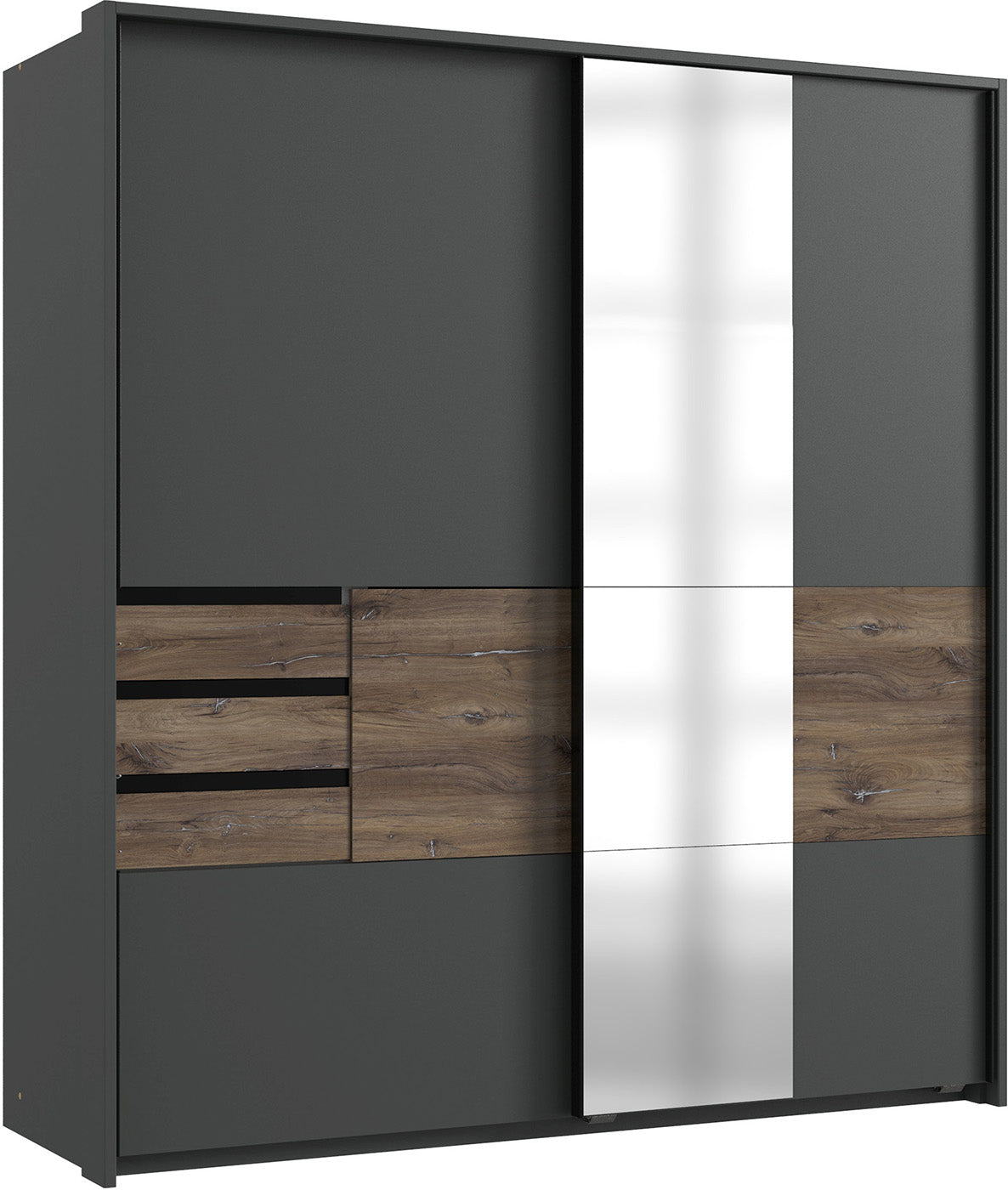 Wimex - Schuifdeurenkast Bamberg- 2 laden - Grijs/Donkere Eik - 180x65x198cm