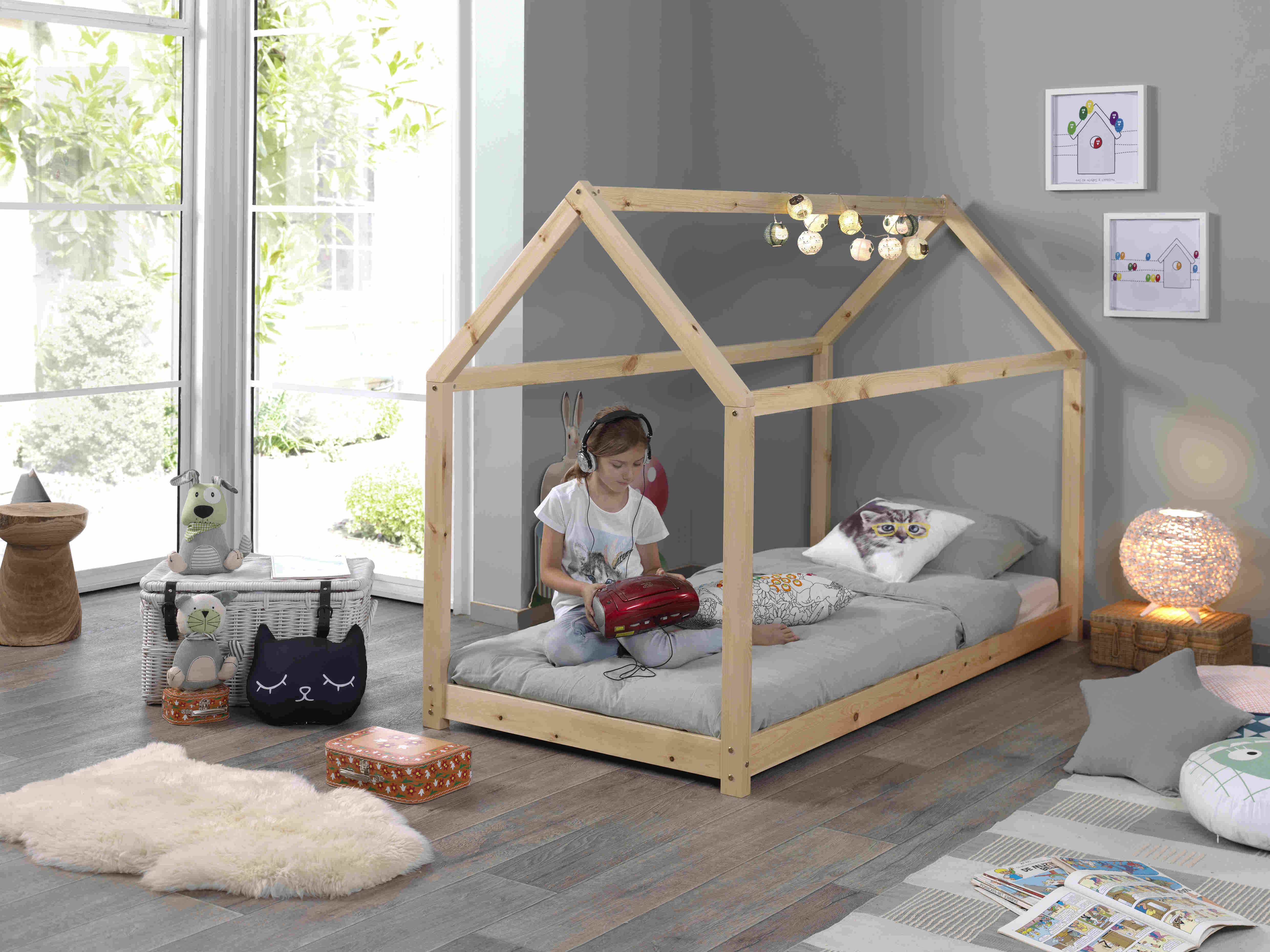 Vipack - Lit simple Cabane - CABE9010 - Naturel - 98x142x206cm