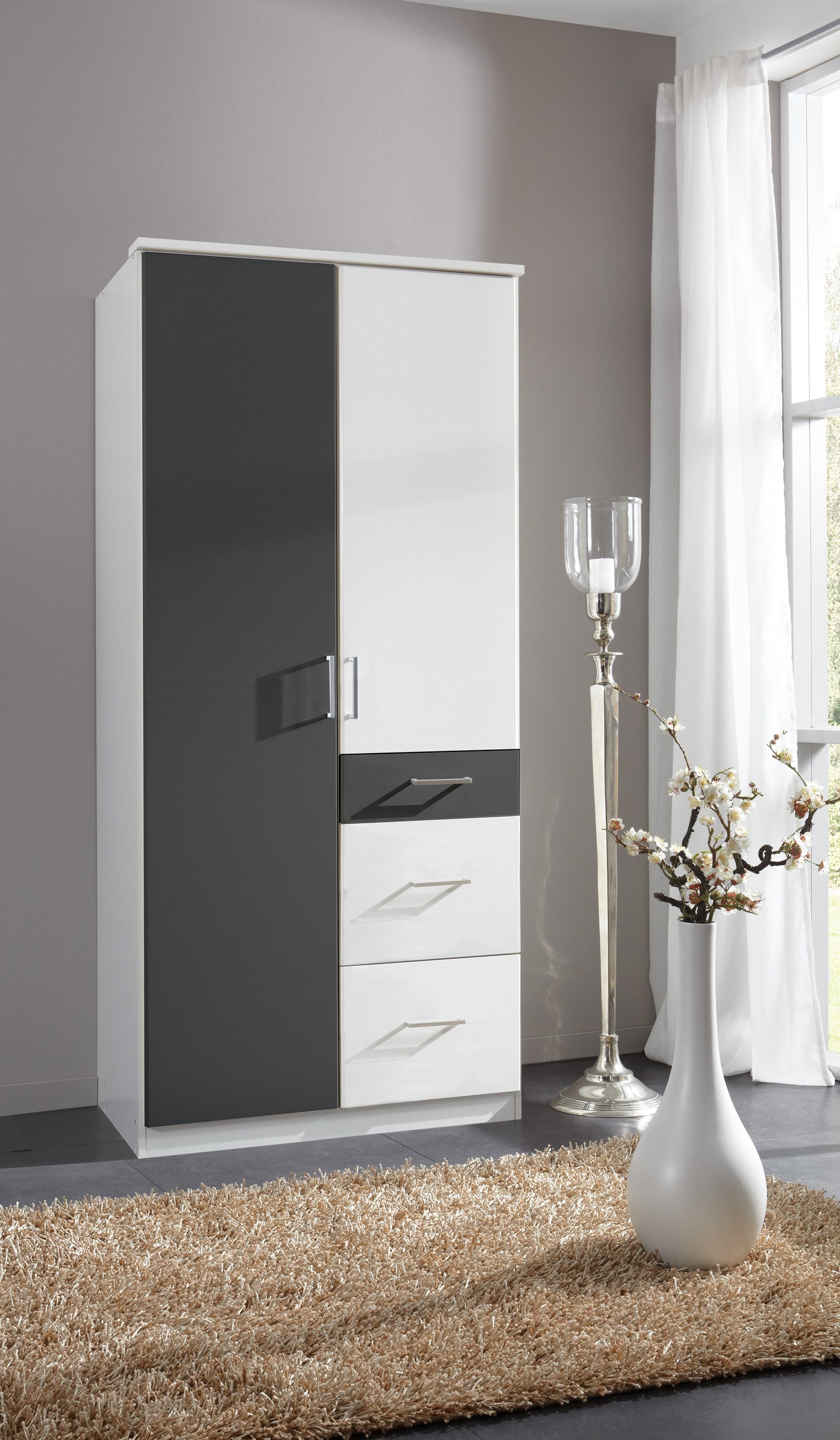 Wimex - Kleerkast Click - 147624 - Wit/Grafiet - 91x199x58cm