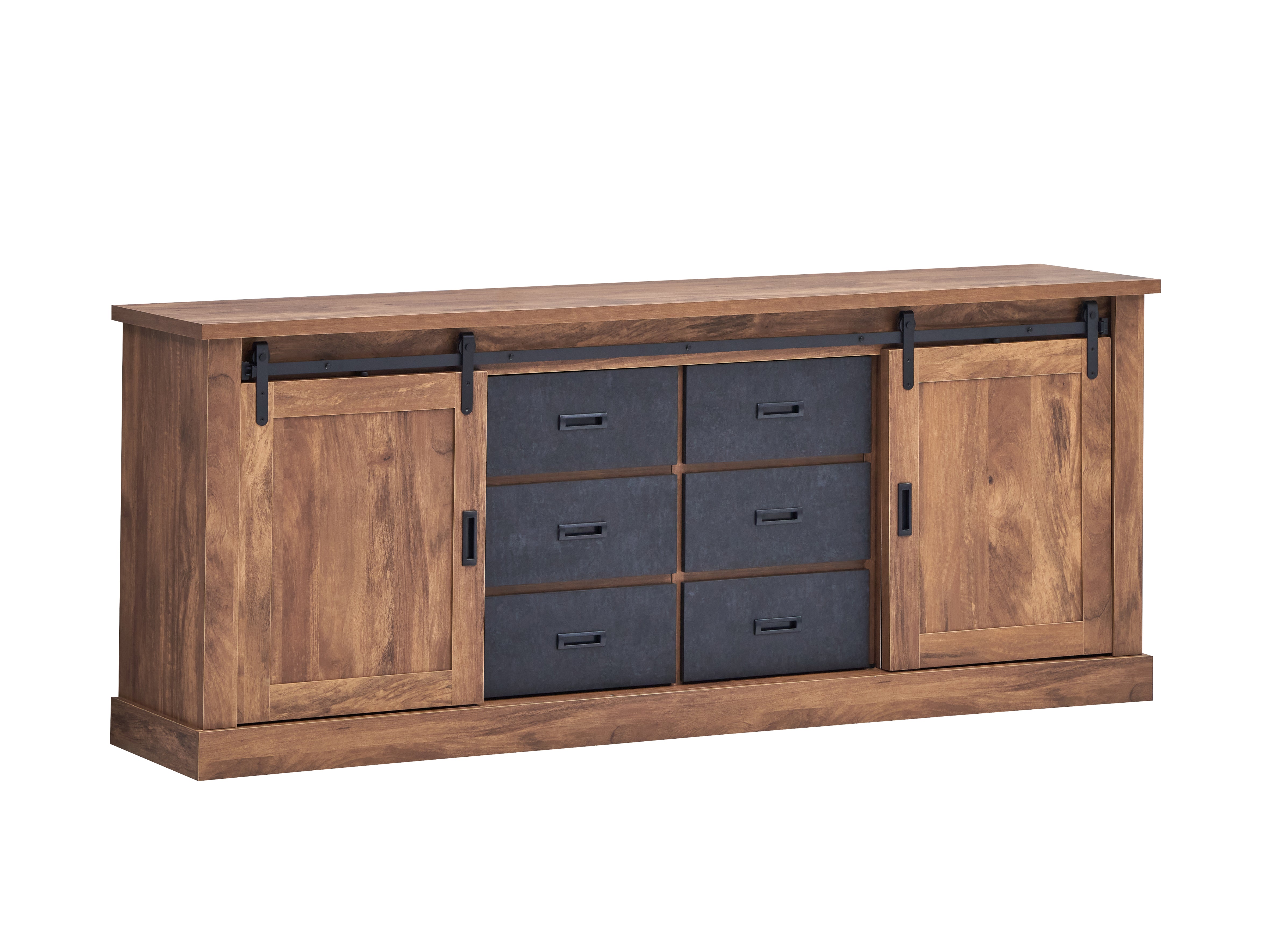 TYC - Buffet Odin - Décor bois d'Acacia - Éléments en béton noir - 220x89x46cm