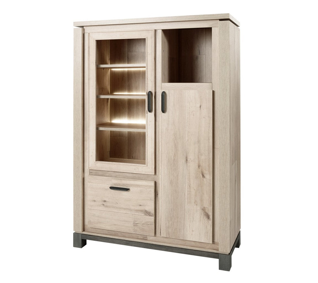 Meubar - Vitrine Jan - V6 - K497 - Oude eik/imitatie staal - 130x190x50cm