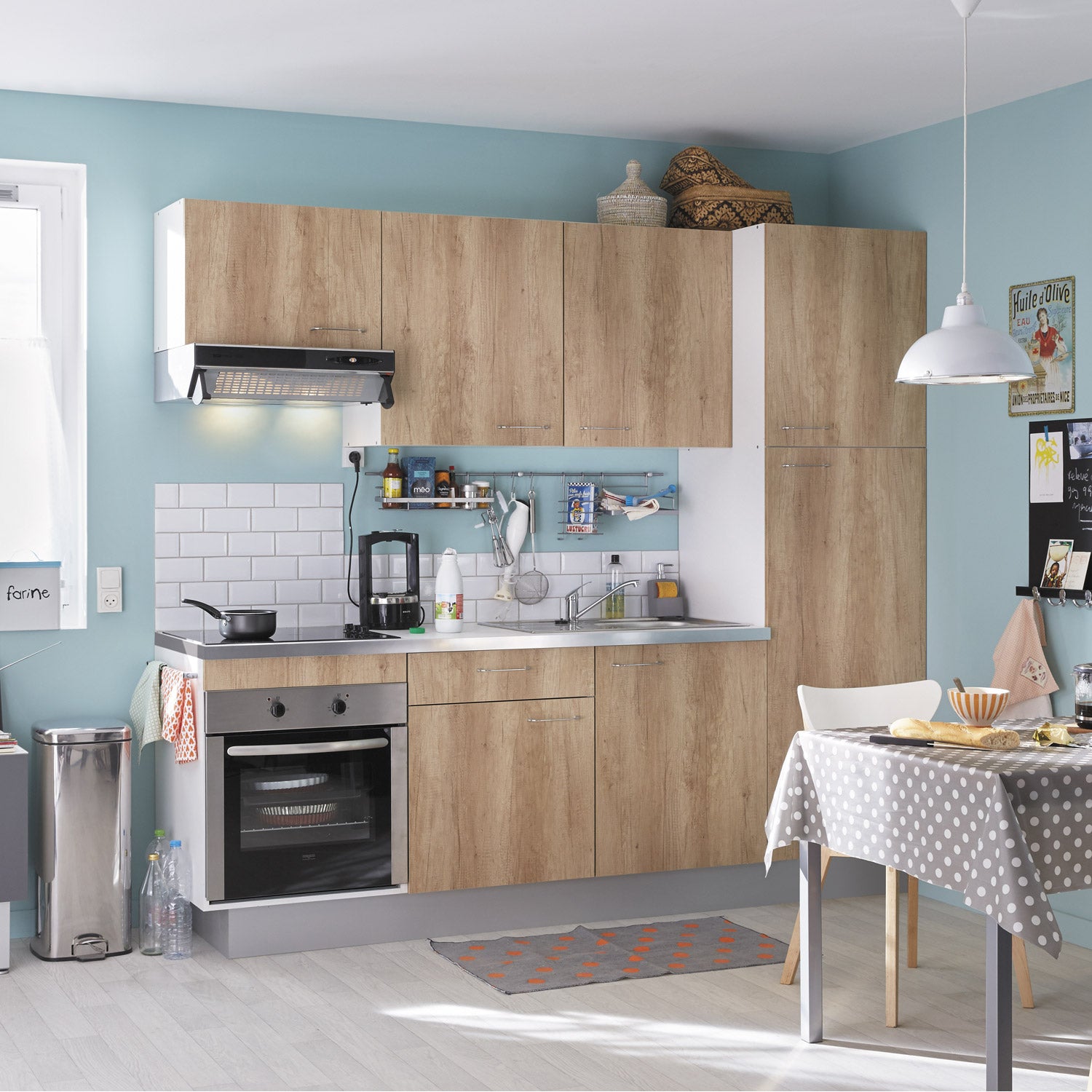 ASP - Uitgeruste Keuken 493956 - Wit- en Licht Eiken Decor - b240xd60xh215cm