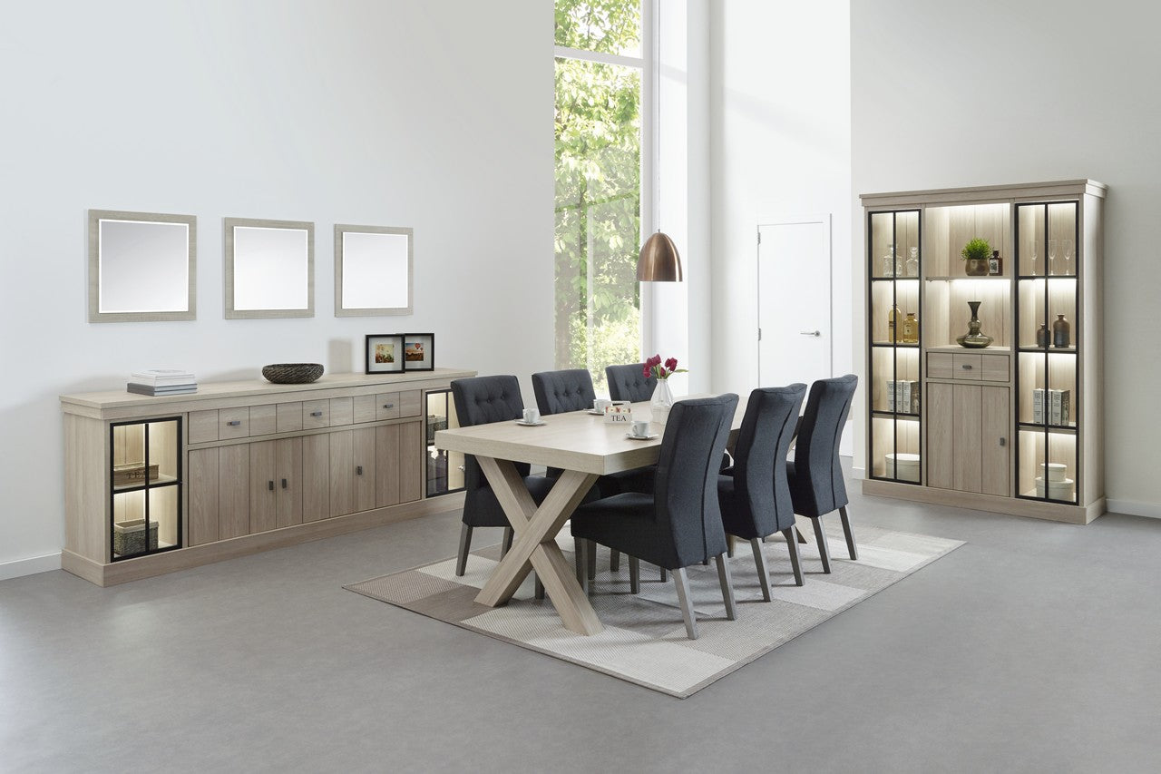 Meubar - Eetkamer Orange - 3-delige set - Led verlichting - Olm Eik/Zwart