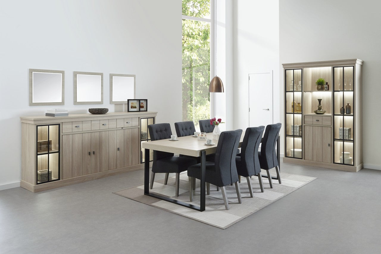 Meubar - Eetkamer Orange UM - 3-delige set - Led verlichting - Olm Eik/Zwart