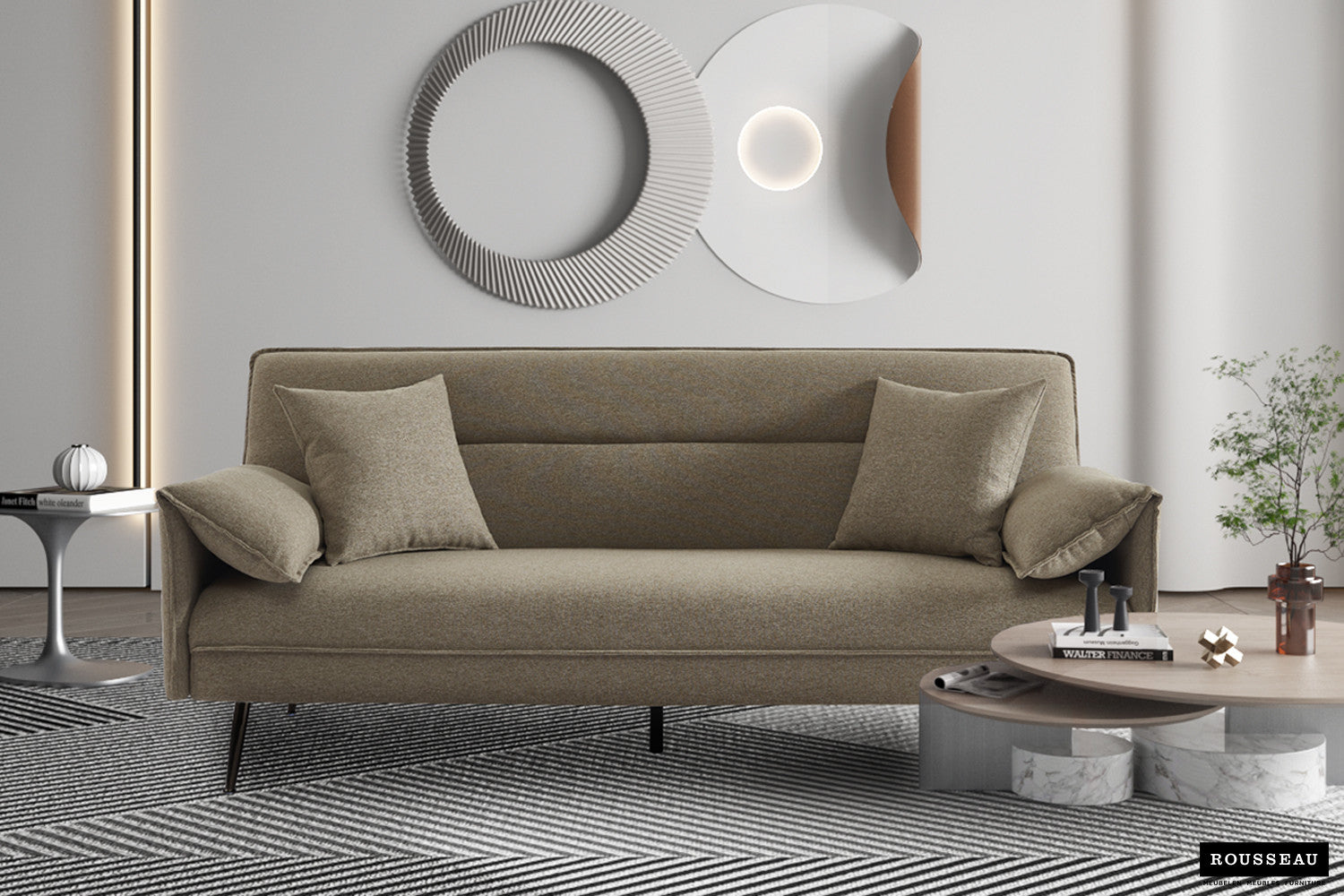 Rousseau - Slaapbank Sivas Beige - 95x199x89 cm