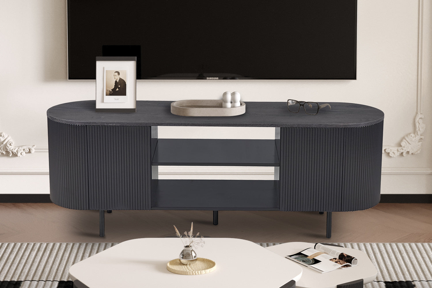 Rousseau - TV meubel Lagos 160 cm Decor Donkerbruin - 57.5x160x45 cm