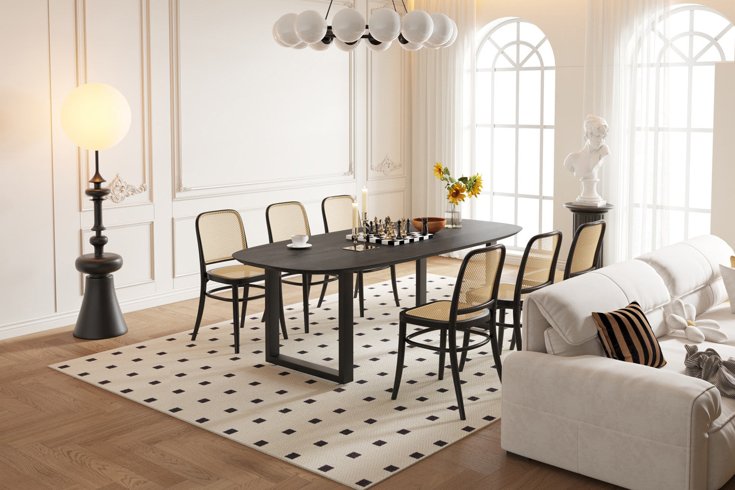 Rousseau - Tafel Tommy 220x100 cm Deens Ovaal U-Poot Mango hout Zwart - 77x220x100cm