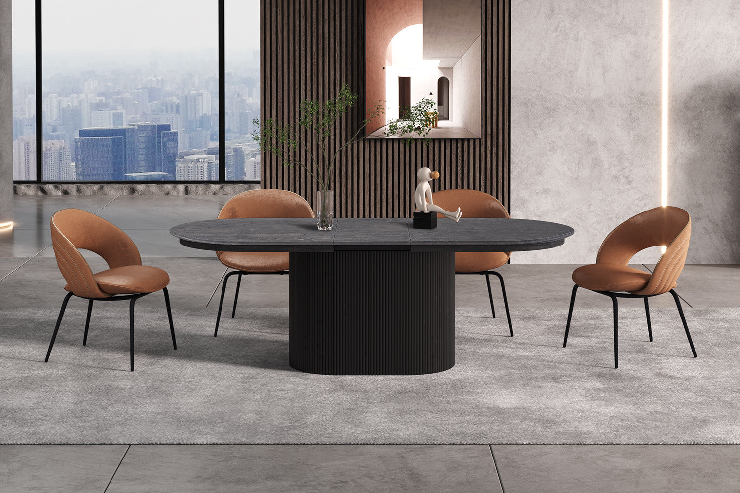 Rousseau - Uitschuifbare tafel Lagos 180-220 cm Ovaal Decor Donkerbruin - 75x220x110 cm