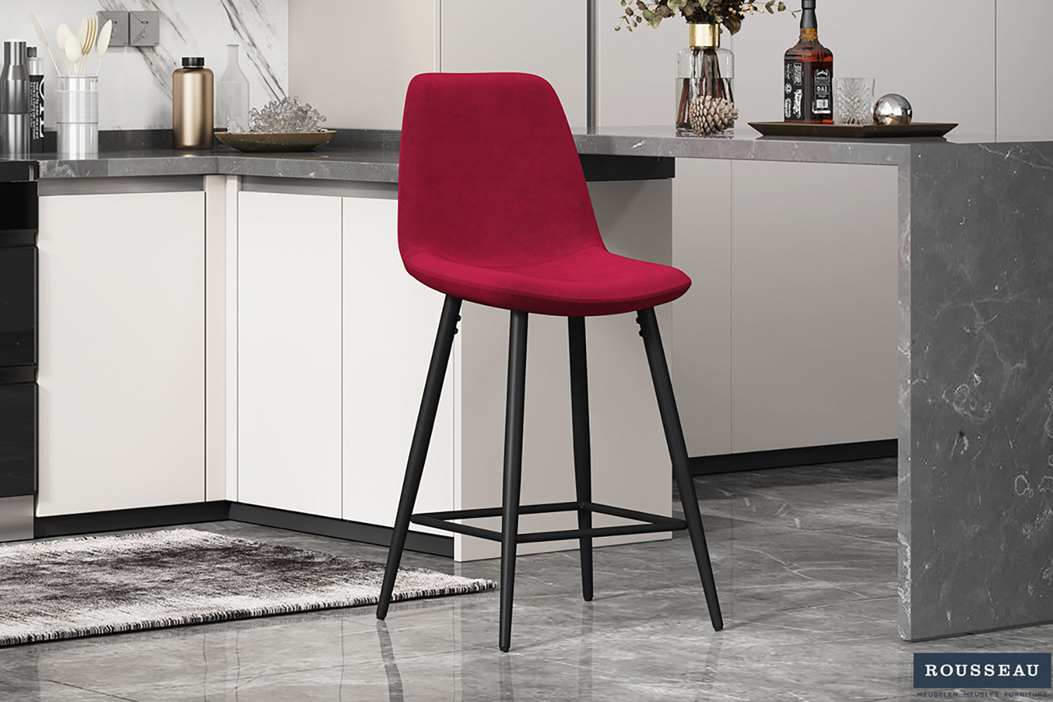 Rousseau - Counterstoel Boy Fluweel Bordeaux - 98x42x51.5 cm