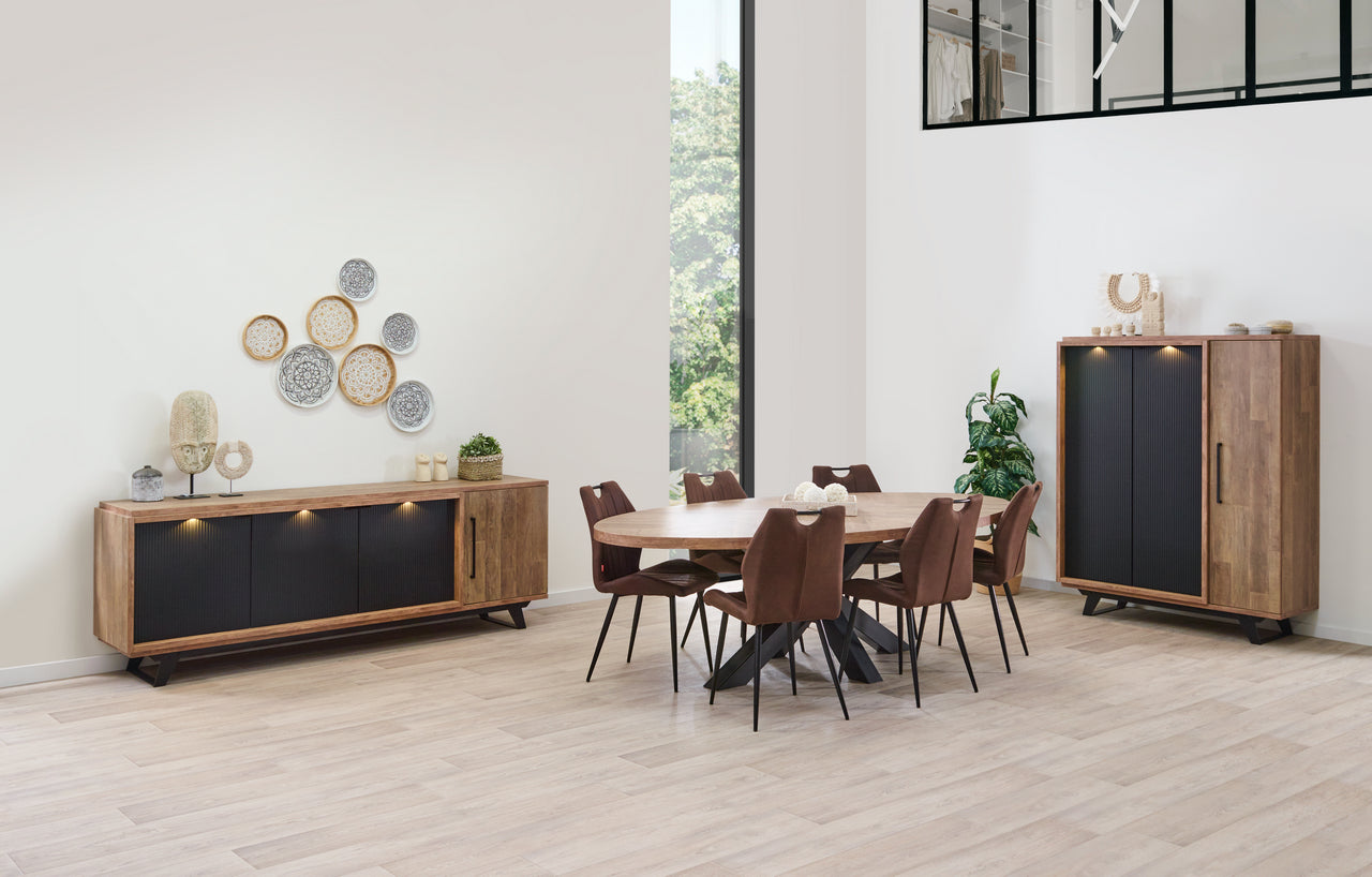 Meubar - Eetkamer Trentino E1 - 3-delige set - Eik/Zwart - Twee kleuren