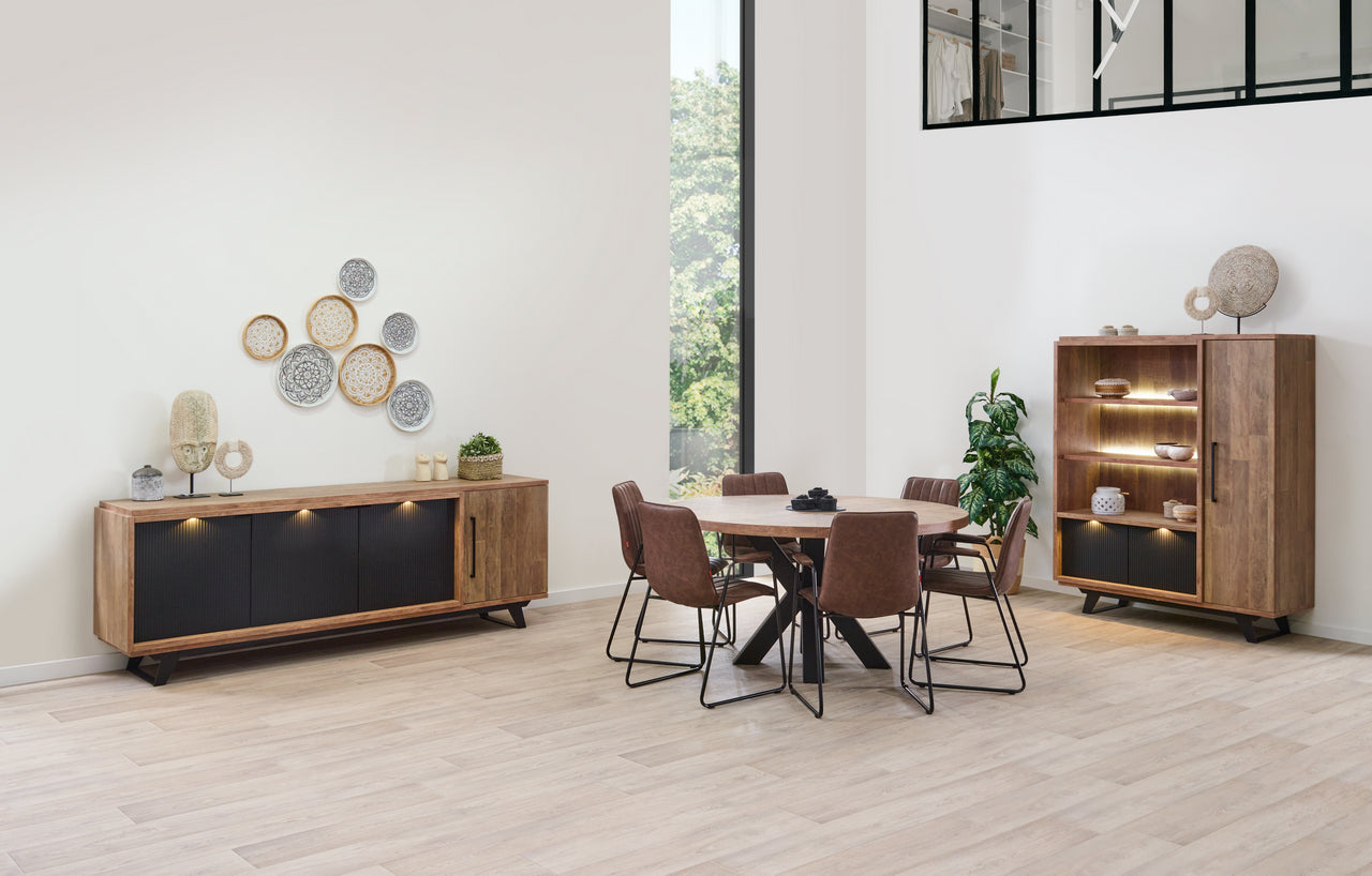 Meubar - Eetkamer Trentino E2 - 3-delige set - Eik/Zwart - Twee kleuren