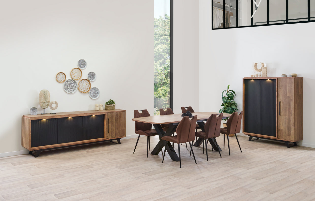 Meubar - Eetkamer Trentino E4 - 3-delige set - Eik/Zwart - Twee kleuren