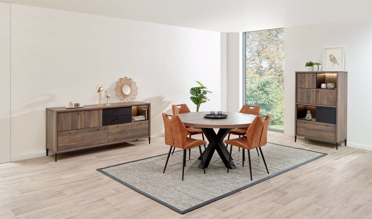 Evan - Eetkamer Trevi Rond - 3-delige set - Eik/Zwart - Twee kleuren