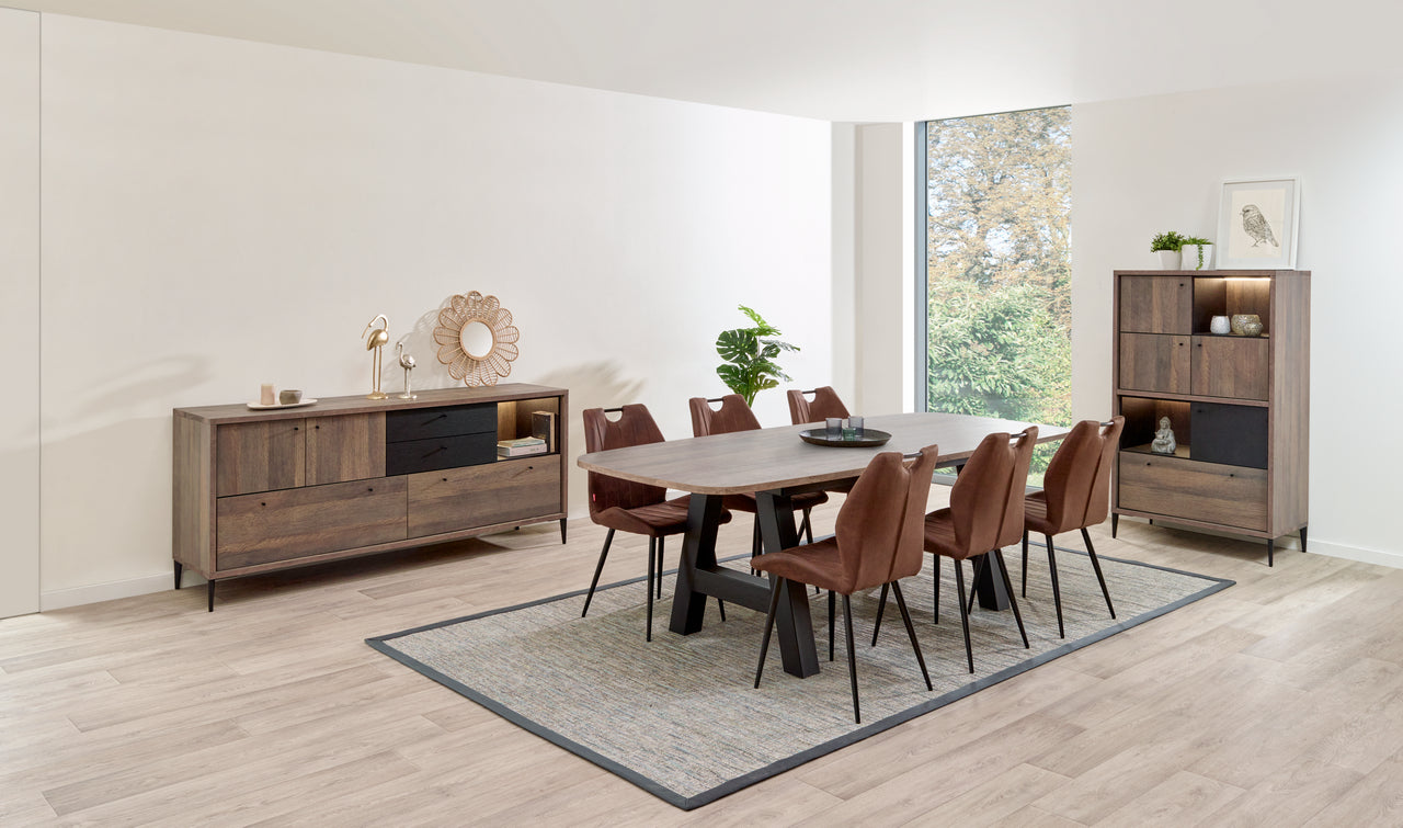 Evan - Eetkamer Trevi Deens - 3-delige set - Eik/Zwart - Twee kleuren