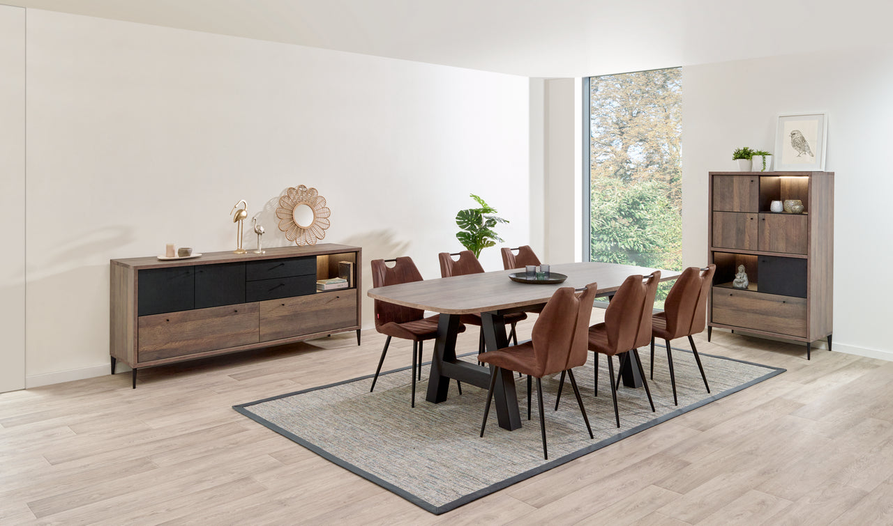 Evan - Eetkamer Trevi Rek - 3-delige set - Eik/Zwart - Twee kleuren