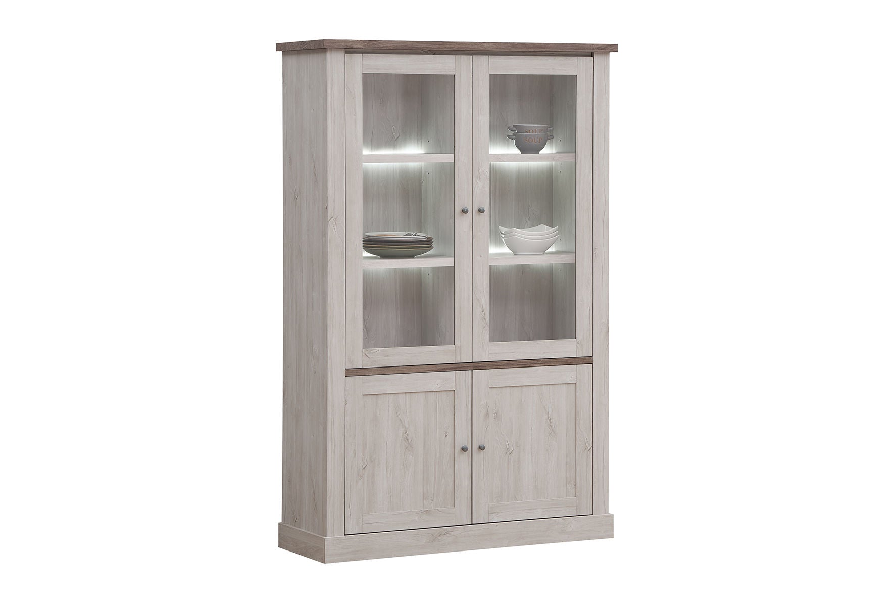 TYC - Vitrine Oakley - Chêne Gris/Chêne Foncé - 126x195x46cm