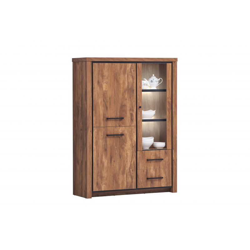 TYC - Vitrine Otis - Chêne Foncé - Éclairage LED inclus - 125x170x45cm
