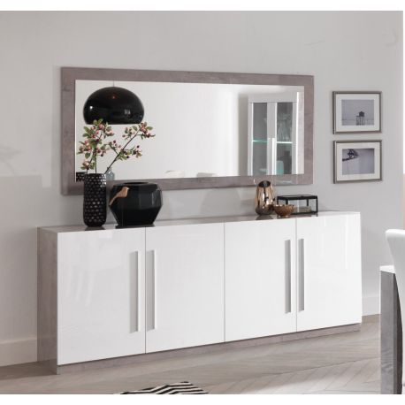Dressoir Greta - 4 deuren - Hoogglans - Wit/Grijs - 208x85x47cm