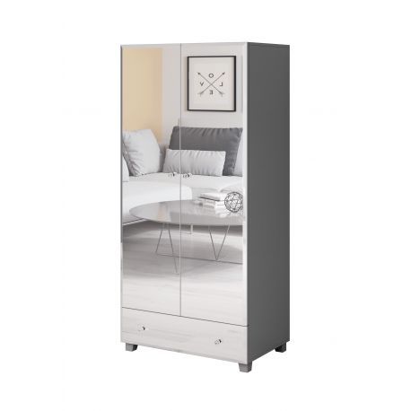 HM - Kleerkast Bellagio - 2 draaideuren - Wit/Grijs - 86x185x55cm