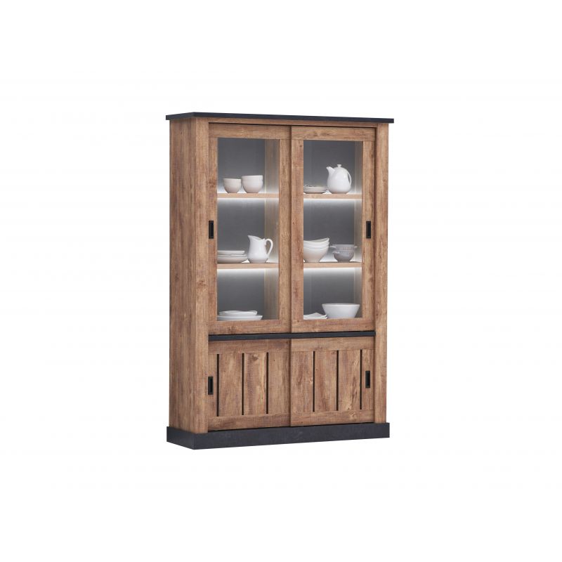 TYC - Vitrine Ottawa - Chêne Foncé/Gris - 135x202x46cm