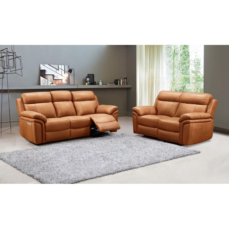 Salon Varese 3 + 2 - Leder - Cognac - 2 elektrische relaxen -