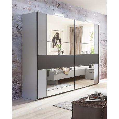 Wimex - Kleerkast Tokyo - Schuifdeuren - Wit/Grijs/Spiegel - 300x218x65cm
