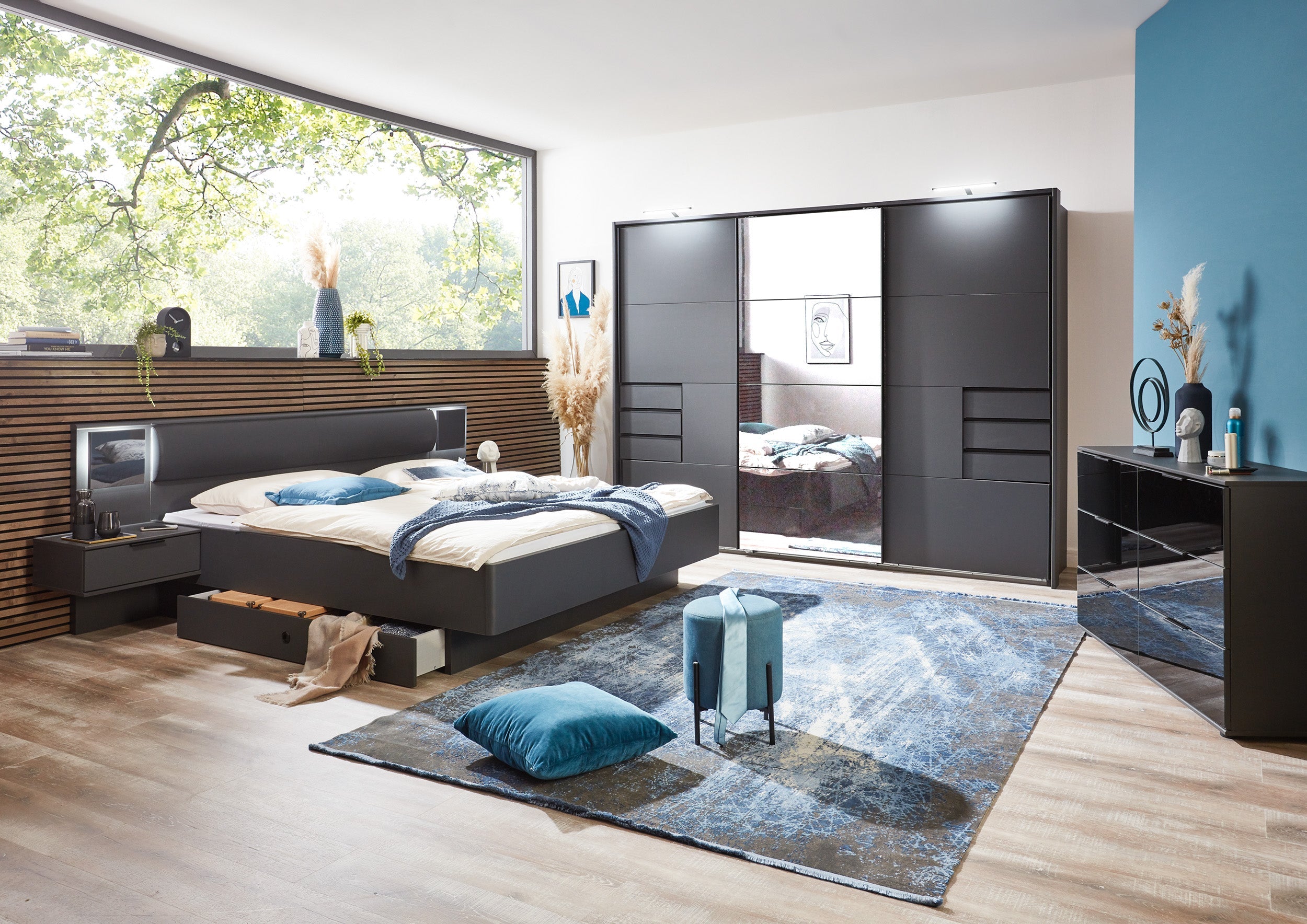 Wimex - Slaapkamer (4-delig set) Barcelona - K69 - Grafiet/Zwart - 180x92x200cm