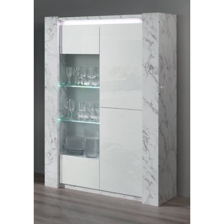 MLM - Vitrine Vittoria - Hoogglans - Wit/Marmer - 120x180x50cm