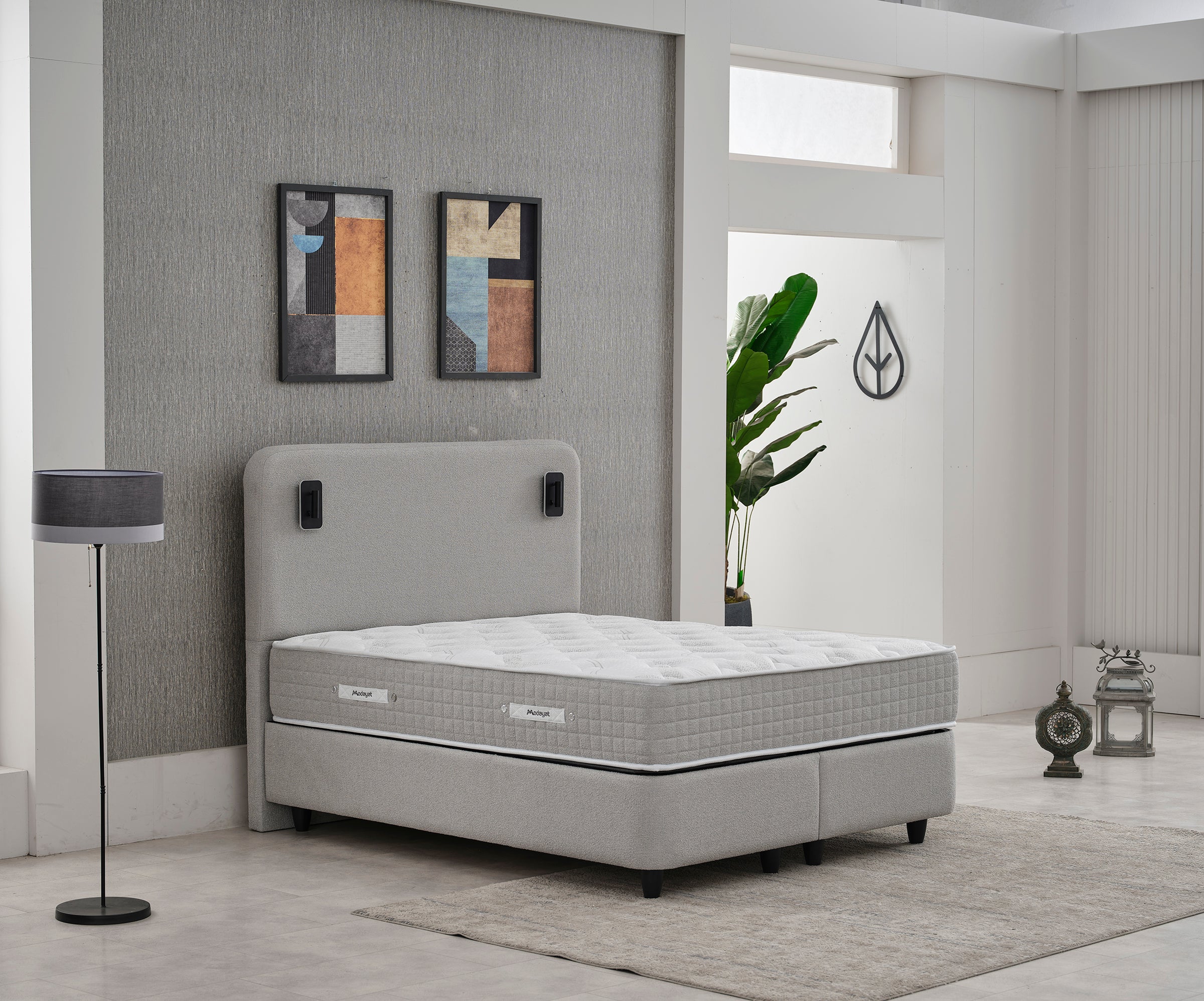 2BM-Boxspring Naturel - Taupe Kleur Stof - 160x200cm