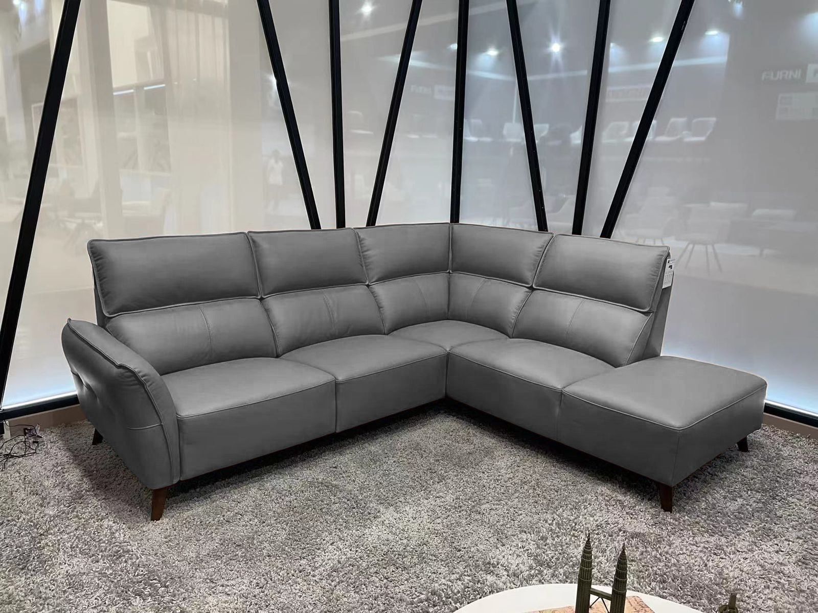 2BM - Canapé d'angle Dallas - Droite - Cuir - Gris - 245x210cm 