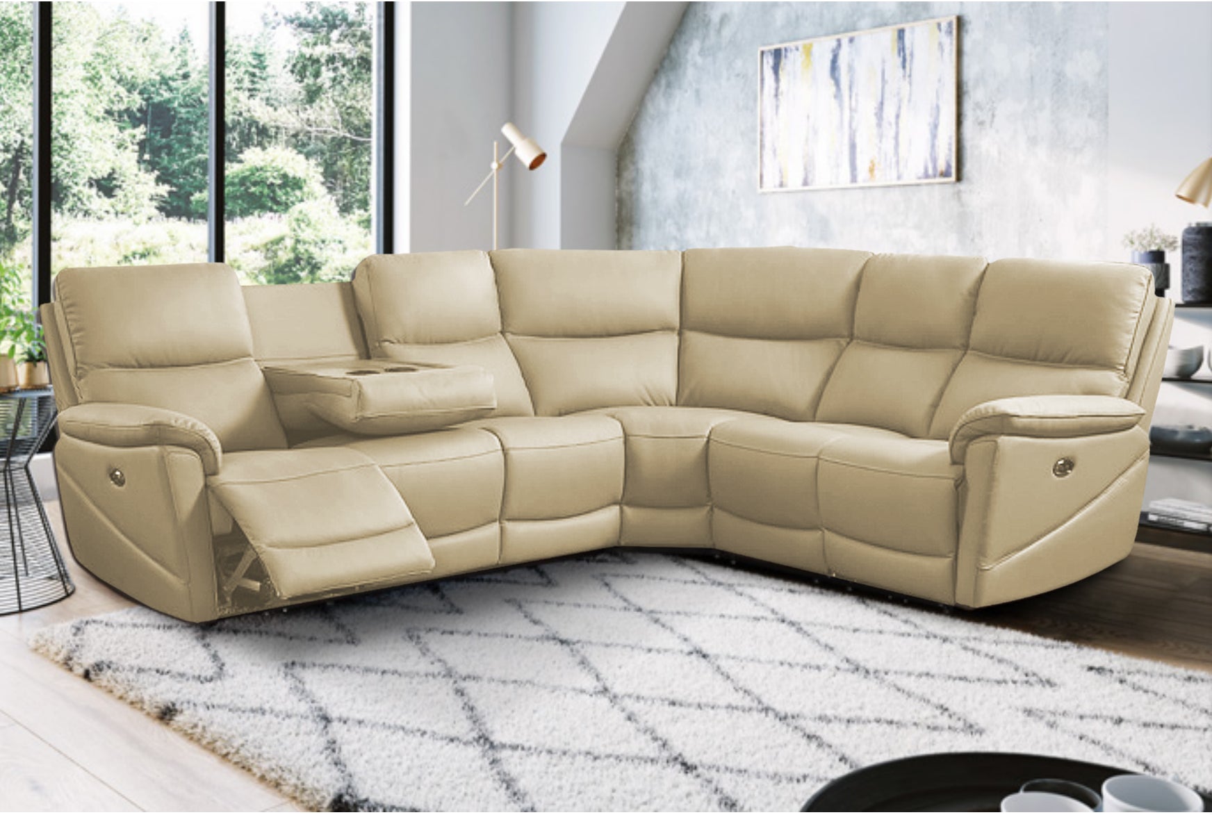 2BM - Hoeksalon Bardolino - Leder - Beige - 280 x 230 cm H -100 cm