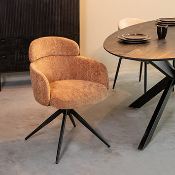 Label51 - Chaise de salle à manger Levi - Tissu - Cognac - 56 x 60 x 80 cm