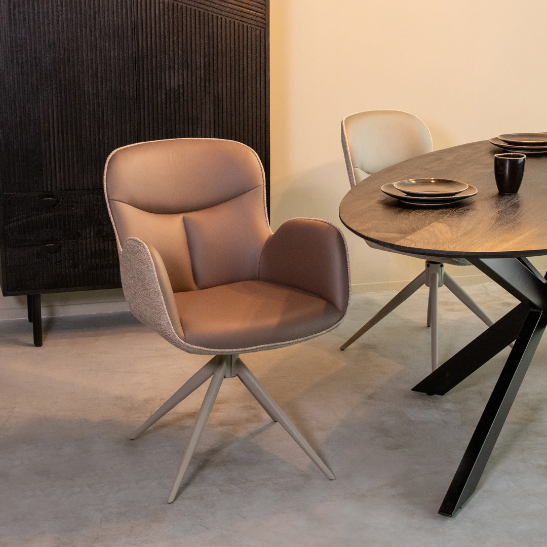 Label51 - Chaise de salle à manger Lasse - Microfibre - Marron - 60 x 65 x 90 cm