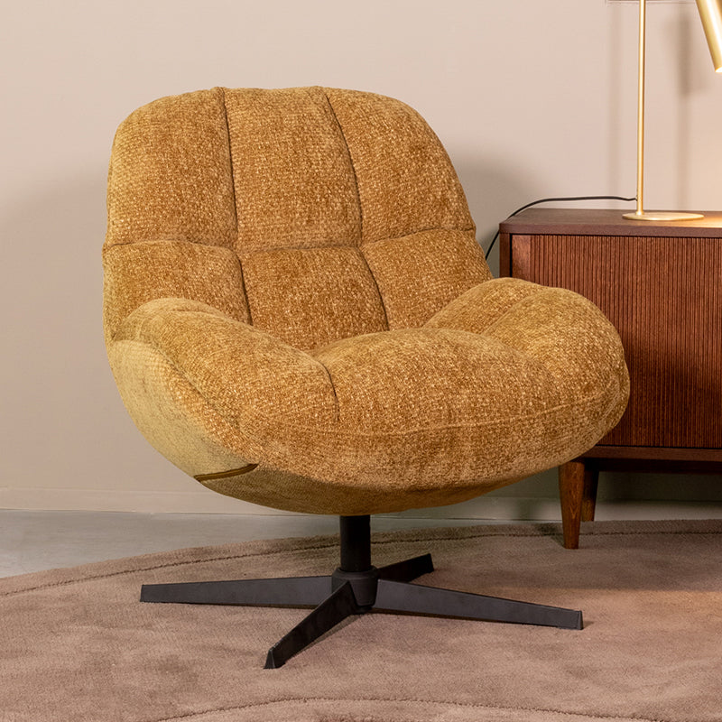 Label51 - Fauteuil pivotant Huxley - Tissu - Moutarde - 76 x 86 x 92 cm