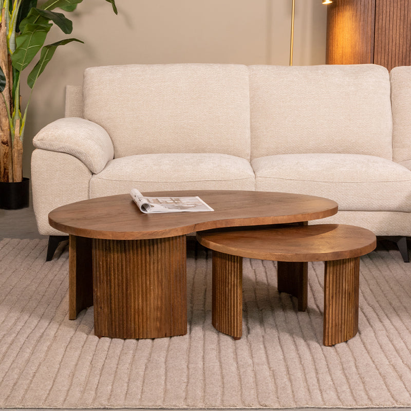Label51 - Set de tables basses Timon - Bois de manguier - Naturel - 100 x 58 x 40 cm