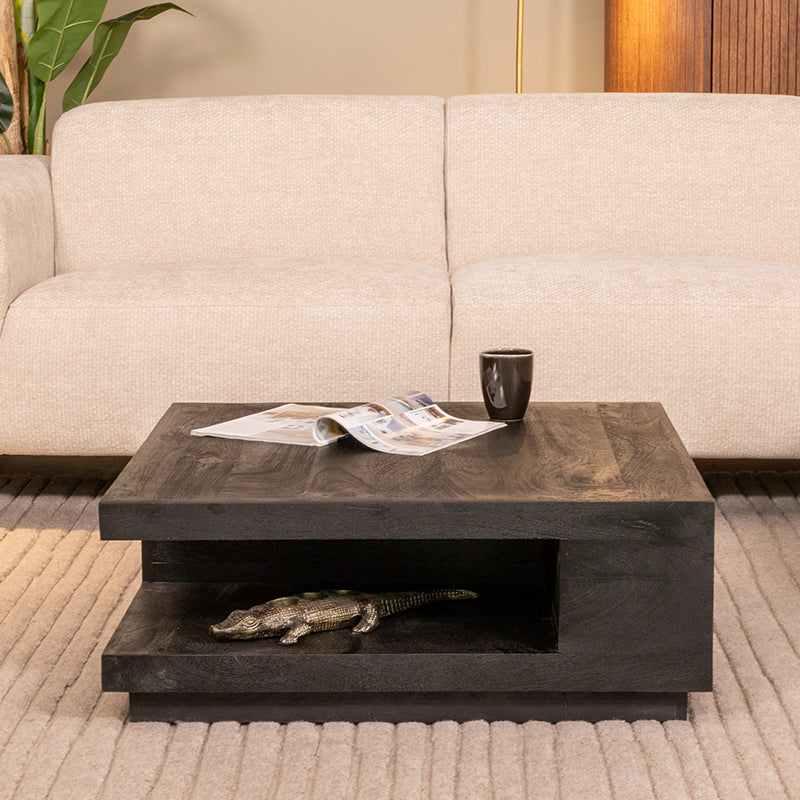 Label51 - Table basse carrée - Bois de manguier - Noir - 80 x 80 x 30 cm