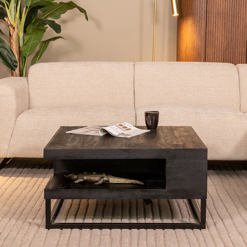 Label51 - Table basse Cube - Bois de manguier - Noir - 80 x 80 x 40 cm