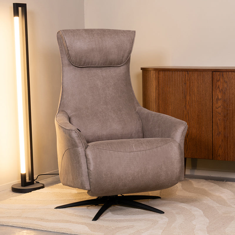 Label51 - Fauteuil relax électrique Lund - Microsuède - Taupe - 74 x 83 x 112 cm