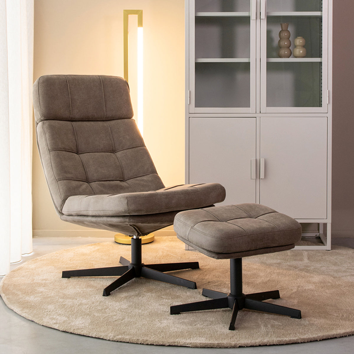 2BM - Relaxfauteuil Alvar + Ottomane - Taupe - 53x57x83 cm