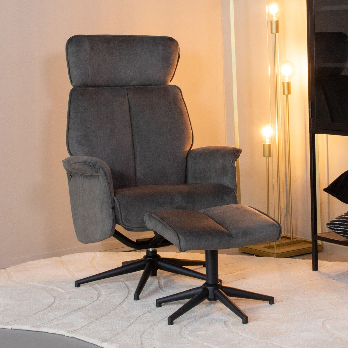 2BM - Fauteuil de relaxation Verdal + Ottomane - Anthracite - 77x79x109 cm