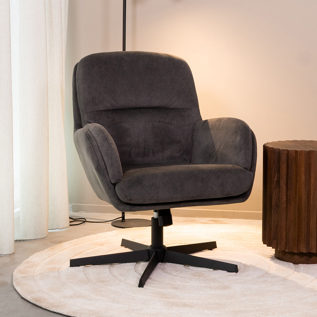 Label51 - Draaifauteuil Moss - Stof - Antraciet - 70 x 77 x 90 cm