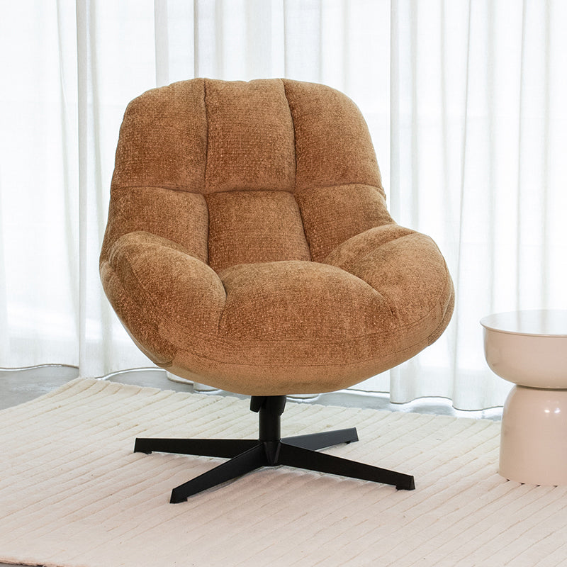 Label51 - Fauteuil pivotant Huxley - Tissu - Cognac - 76 x 86 x 92 cm